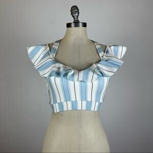 Carbon38 Blue and White Striped Crop Top